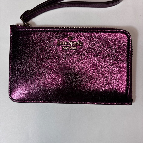 Kate Spade Lucy Metallic Small L-Zip Wristlet - Dark Raspberry - Picture 2 of 6